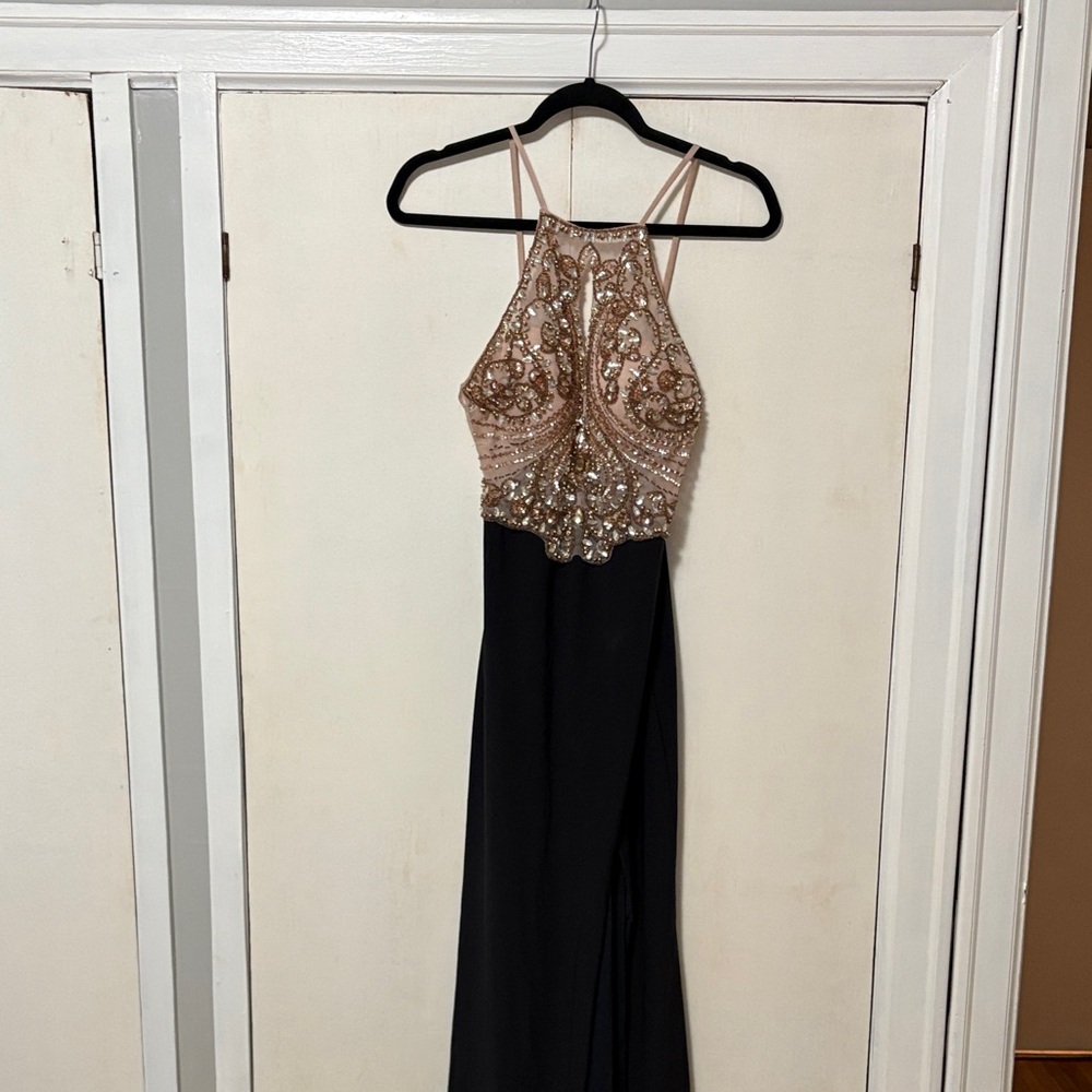 Elegant Black and Gold Women's full length Dress